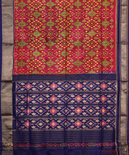 Carmine red color handloom rajkot silk saree