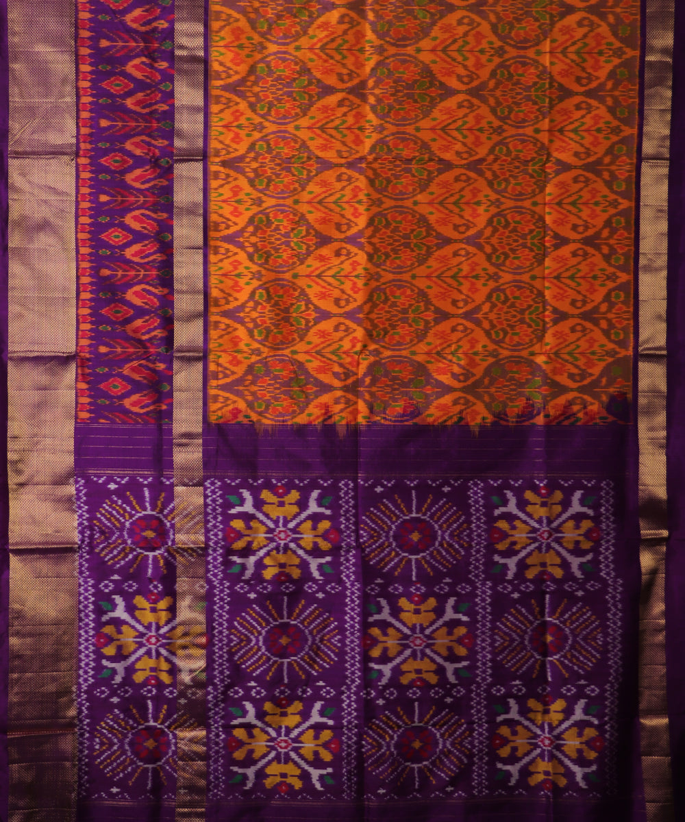 Ochre orange color handloom rajkot silk saree