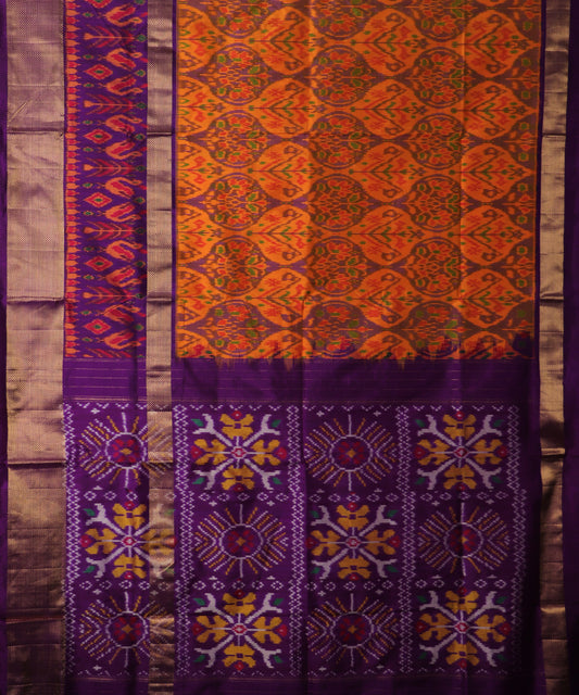 Ochre orange color handloom rajkot silk saree