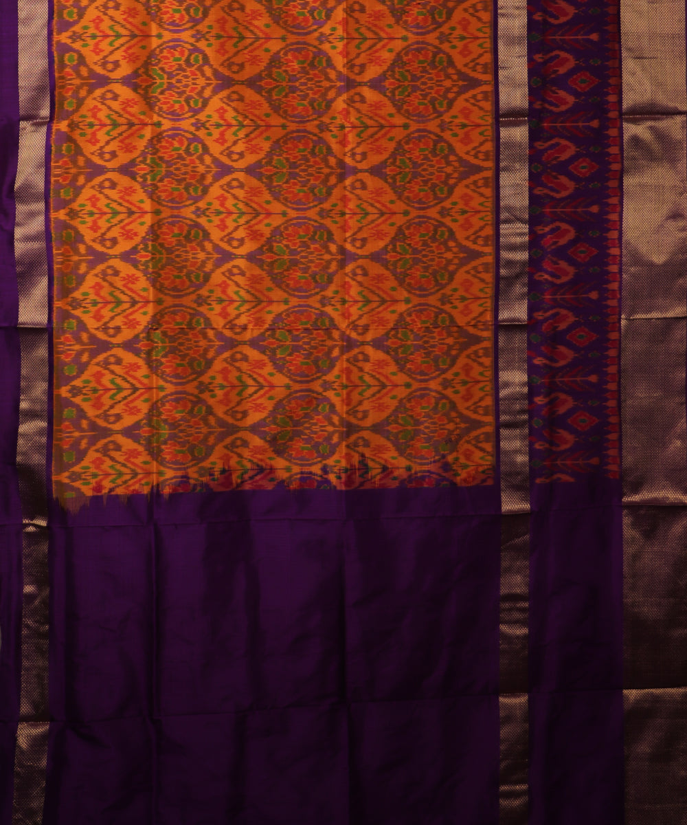 Ochre orange color handloom rajkot silk saree