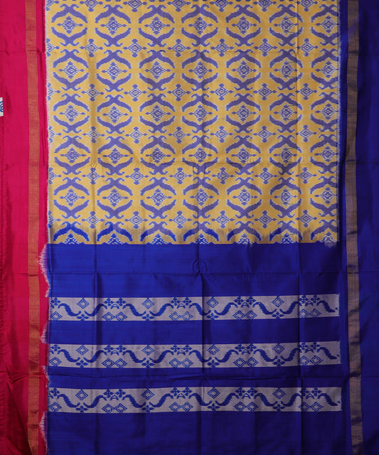 Light yellow color handloom rajkot silk saree