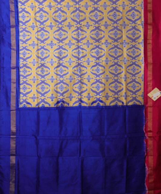 Light yellow color handloom rajkot silk saree