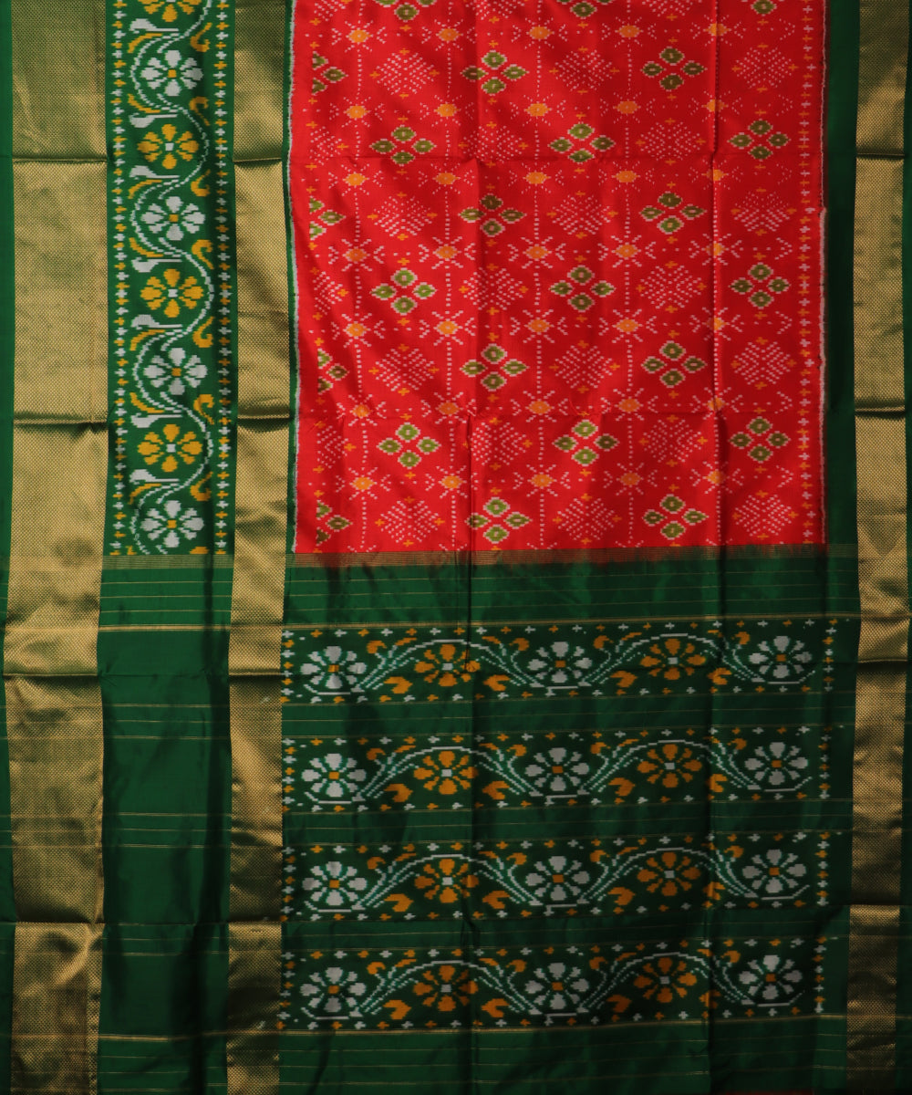 Crimson red color handloom rajkot silk saree
