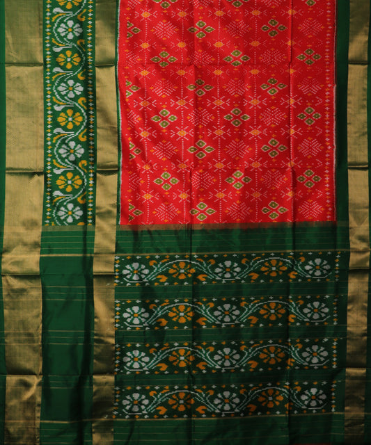 Crimson red color handloom rajkot silk saree