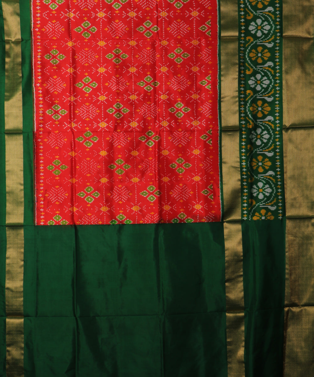 Crimson red color handloom rajkot silk saree