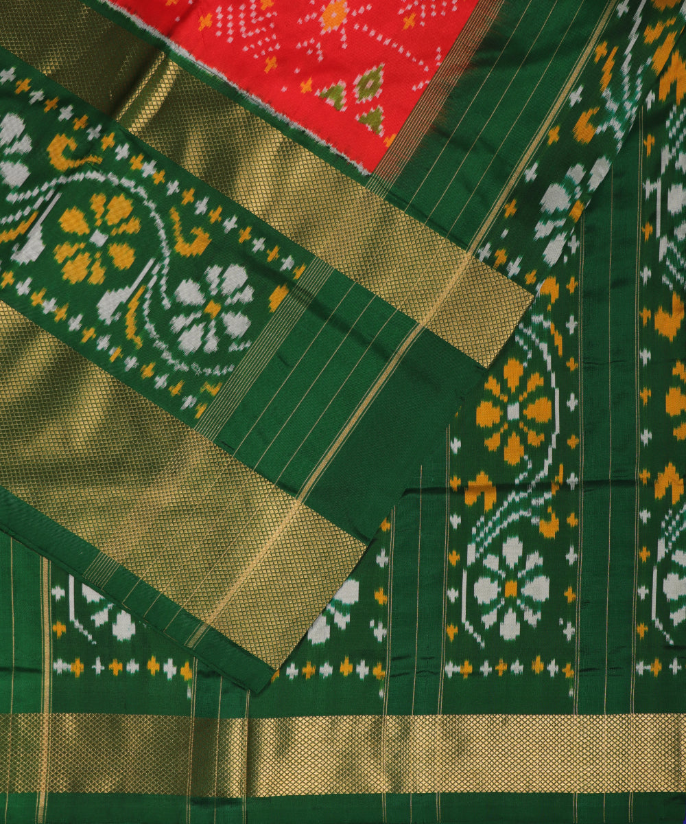 Crimson red color handloom rajkot silk saree