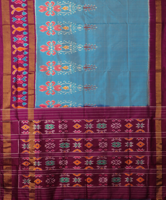 Carolina blue color handloom rajkot silk saree