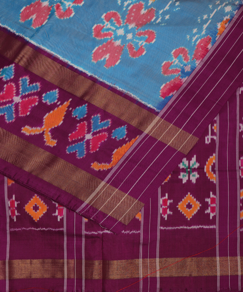 Carolina blue color handloom rajkot silk saree