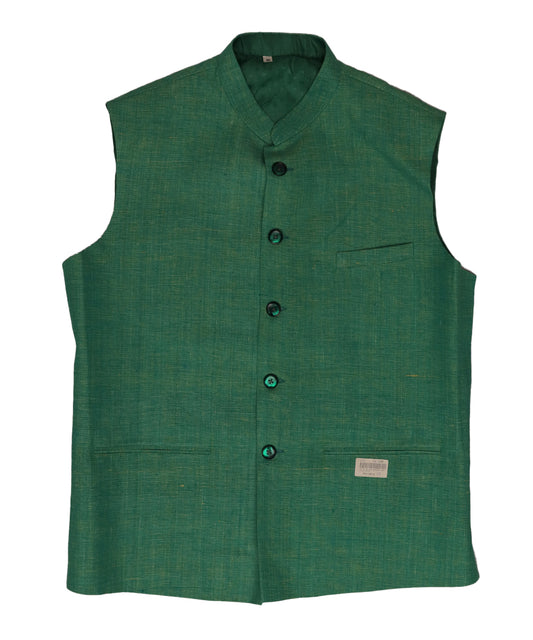 Jade green color Handloom khadi sadri