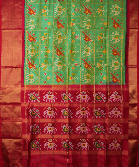 Emerald green color handloom rajkot silk saree