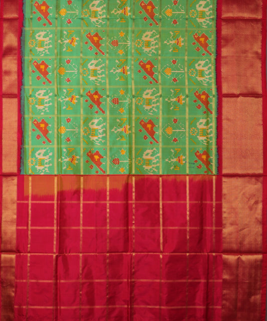 Emerald green color handloom rajkot silk saree