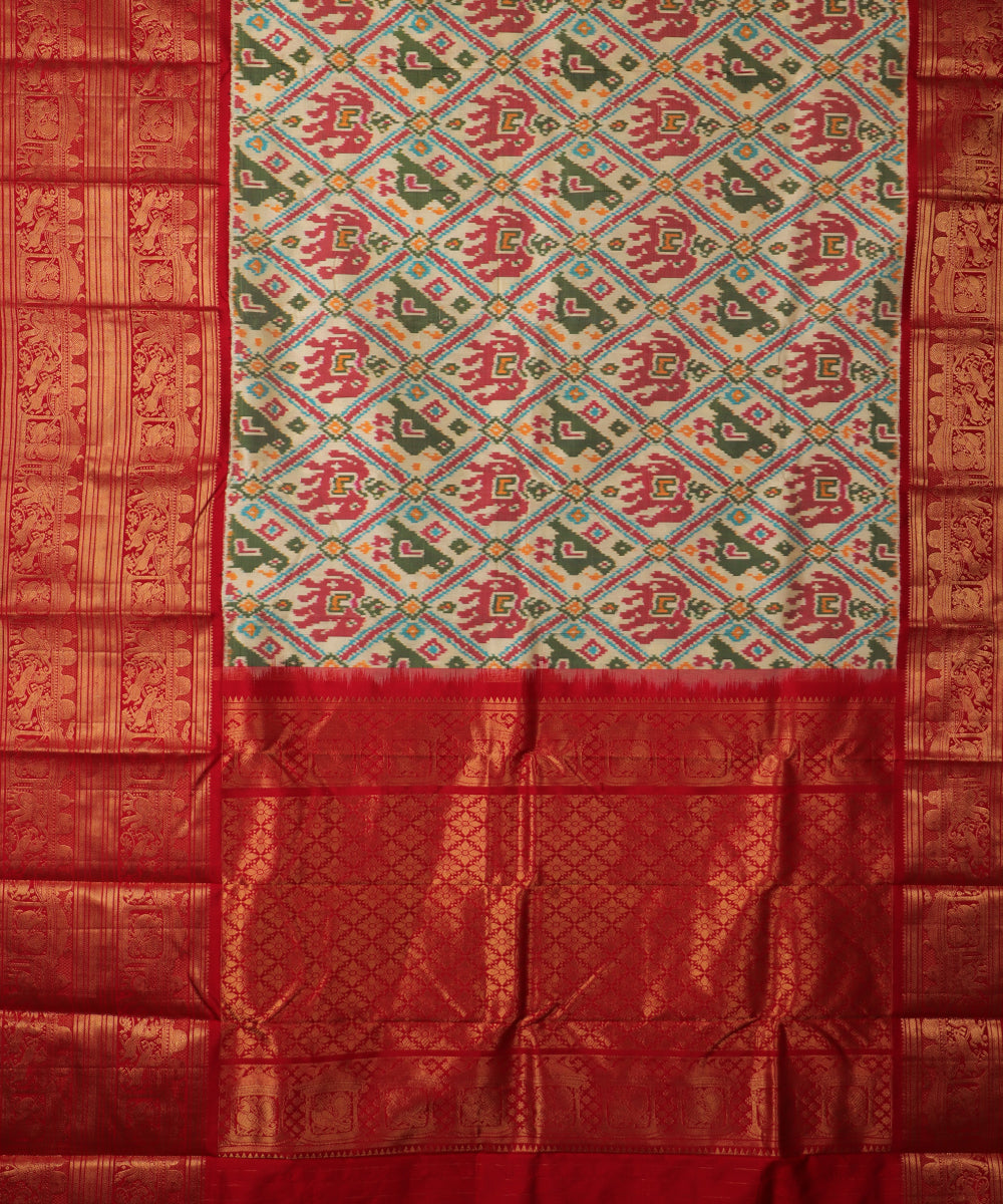 Cream color handloom rajkot silk saree