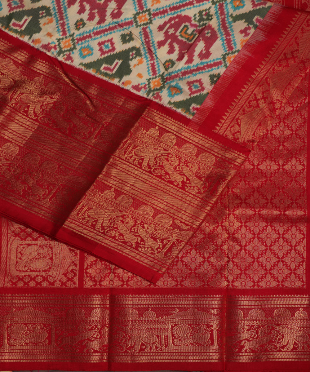 Cream color handloom rajkot silk saree