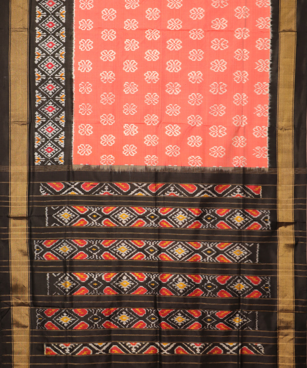 Salmon red color handloom rajkot silk saree