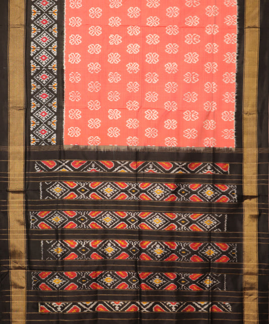 Salmon red color handloom rajkot silk saree