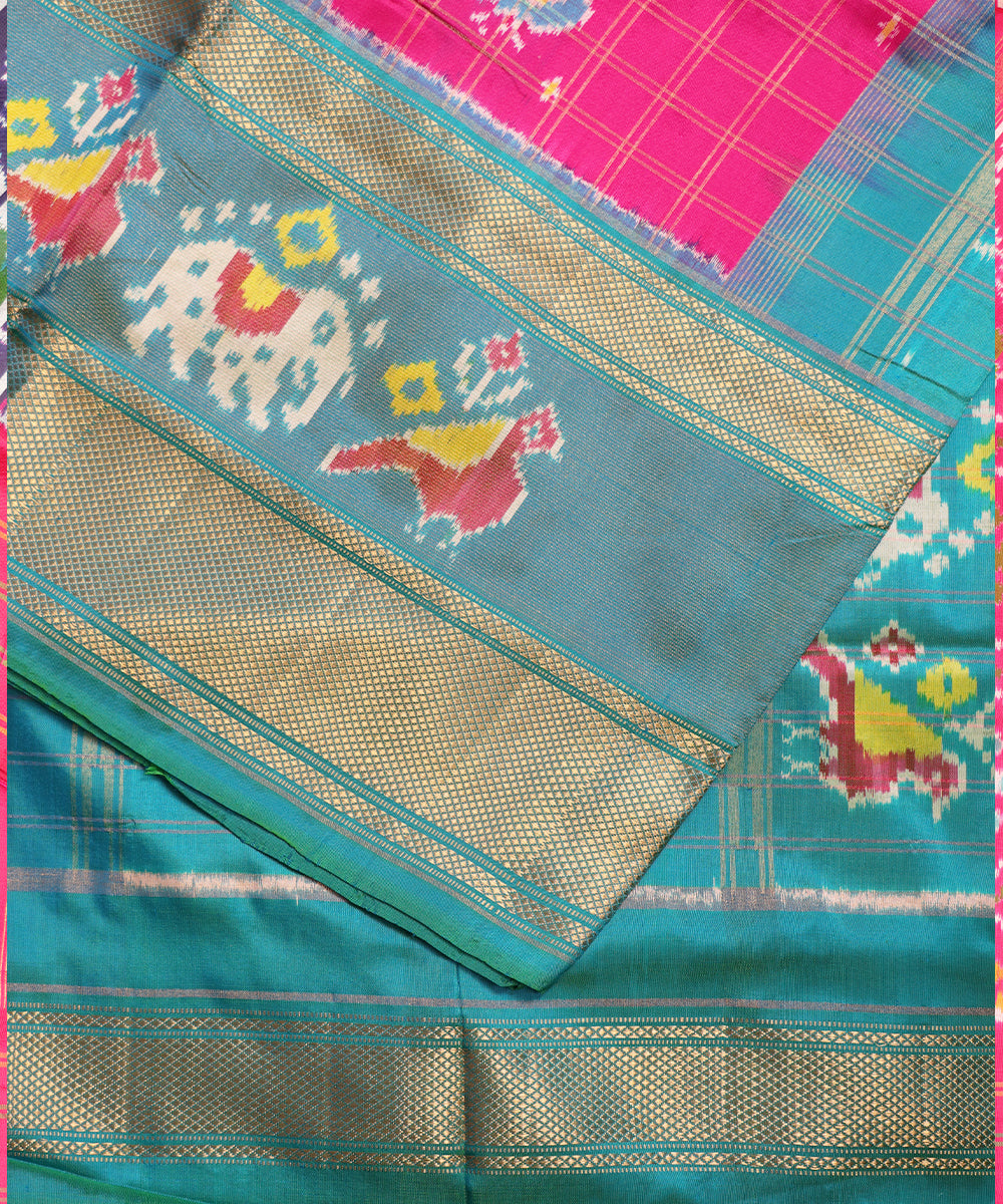 Ruby pink color handloom rajkot silk saree