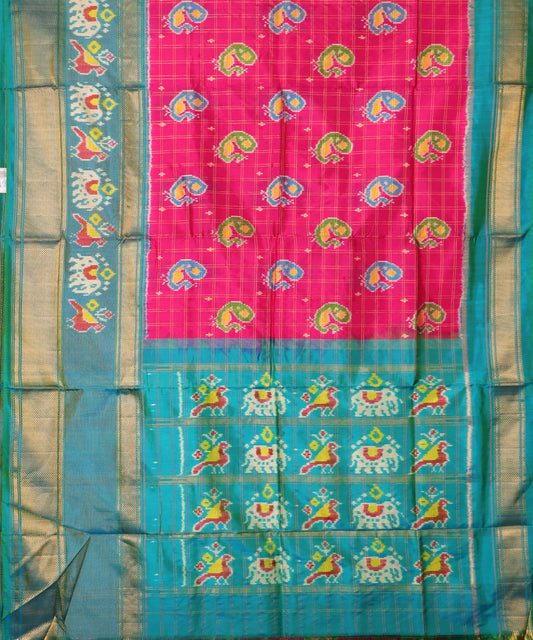 Ruby pink color handloom rajkot silk saree