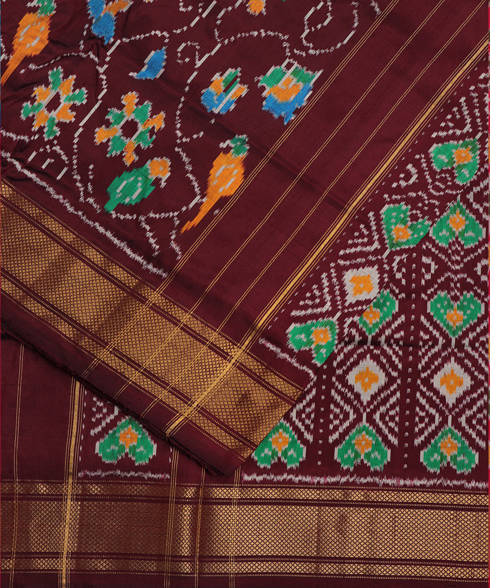 Mohogany color handloom rajkot silk saree