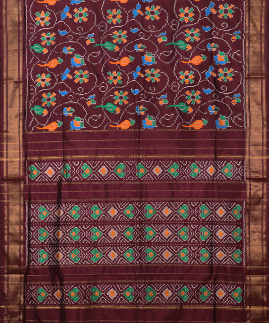 Mohogany color handloom rajkot silk saree