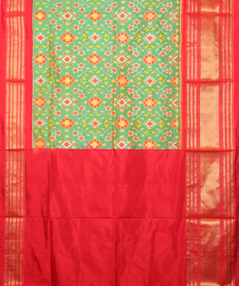 Emerald green shade handloom rajkot silk saree
