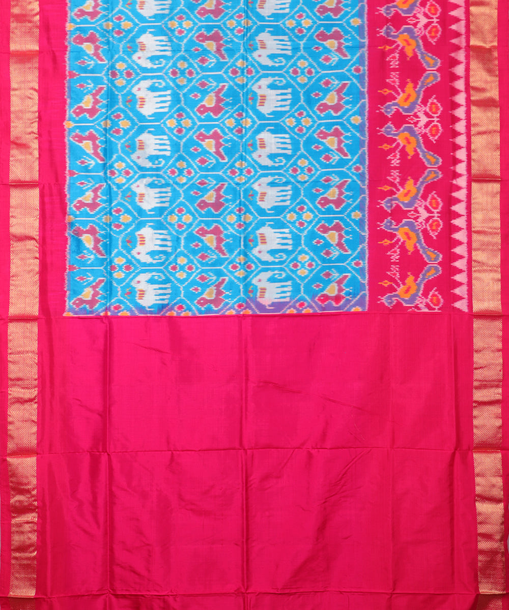 Olympic blue color handloom rajkot silk saree