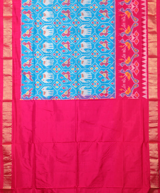 Olympic blue color handloom rajkot silk saree