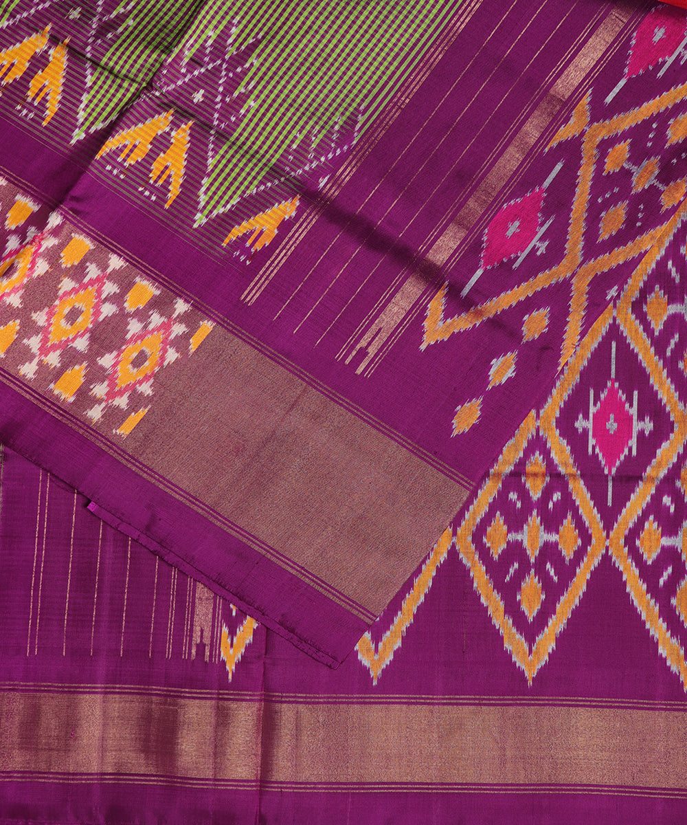 Green checkered color handloom rajkot silk saree