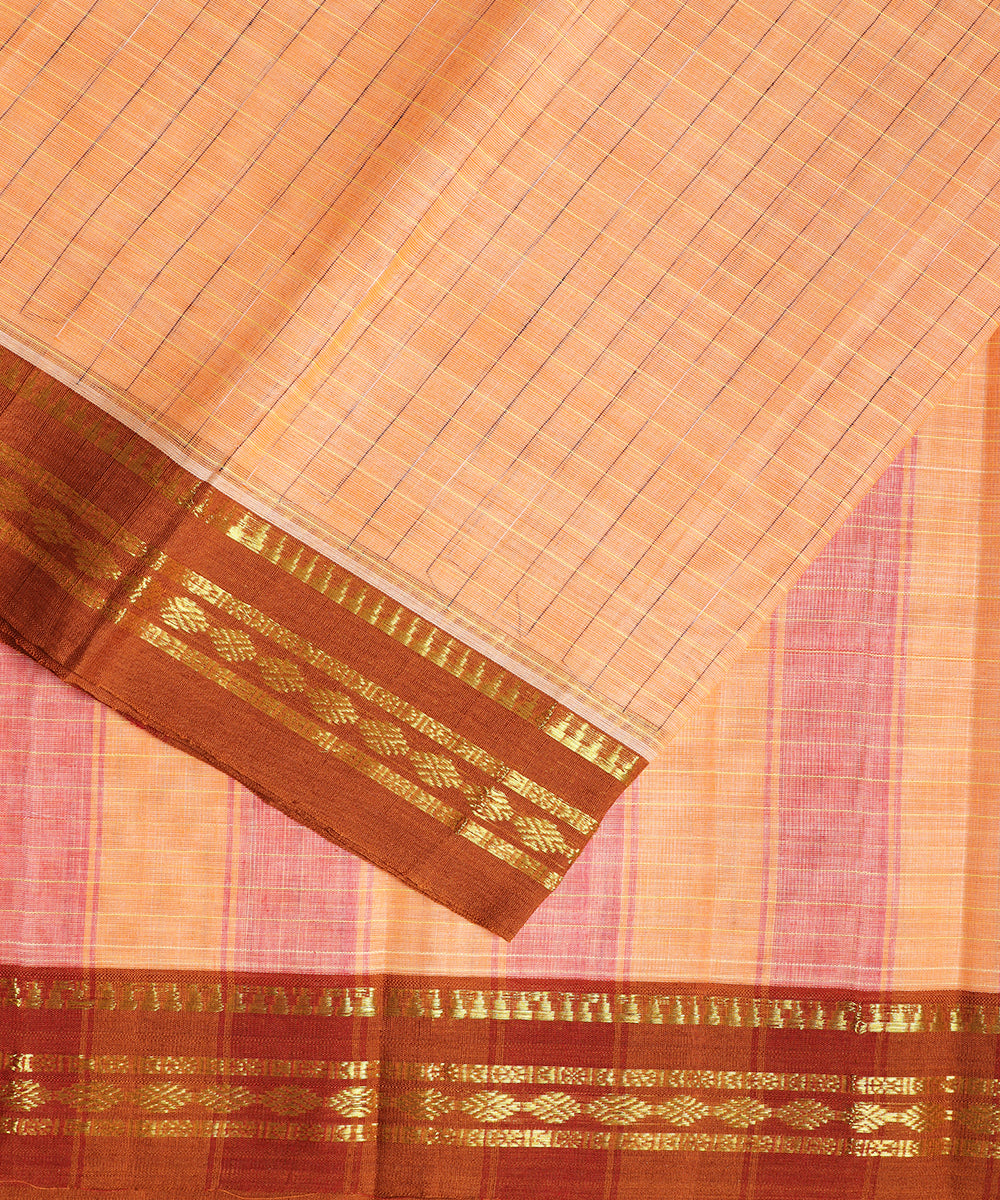 Tangerine orange color handloom narayanpet cotton saree