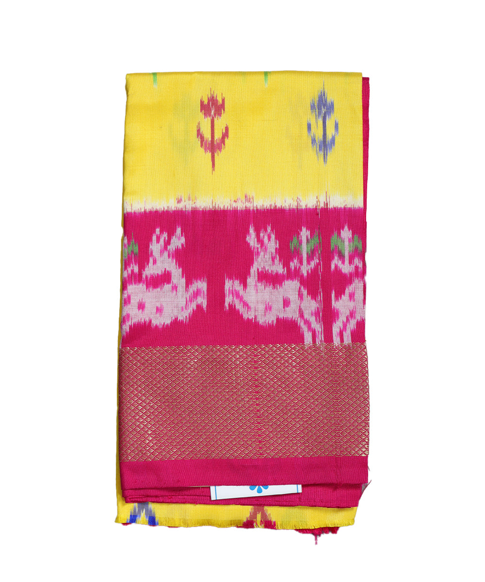 Bumblebee yellow color handloom silk ikath pavada