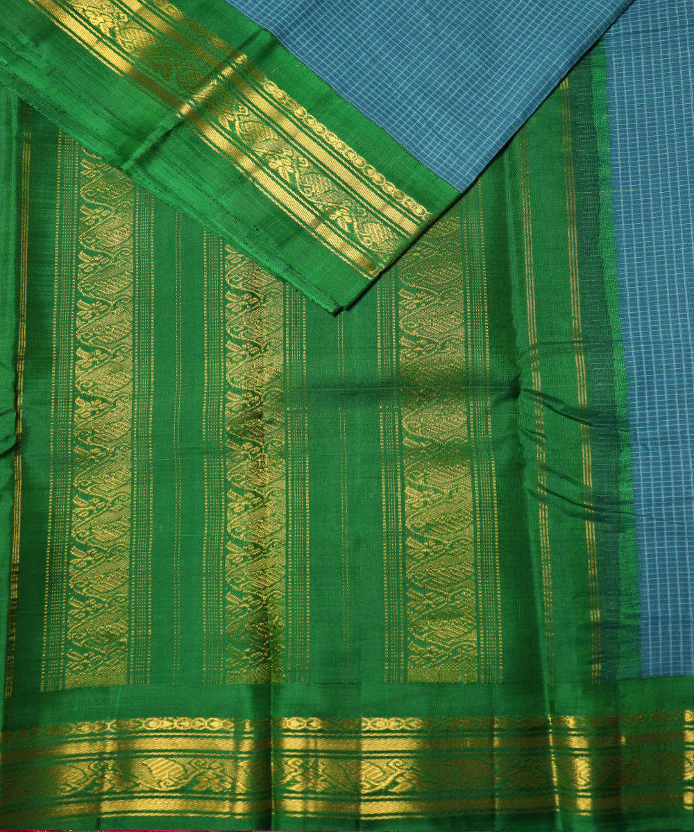 Prussian blue color Gadwal cotton saree