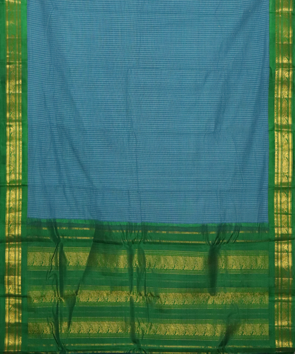 Prussian blue color Gadwal cotton saree