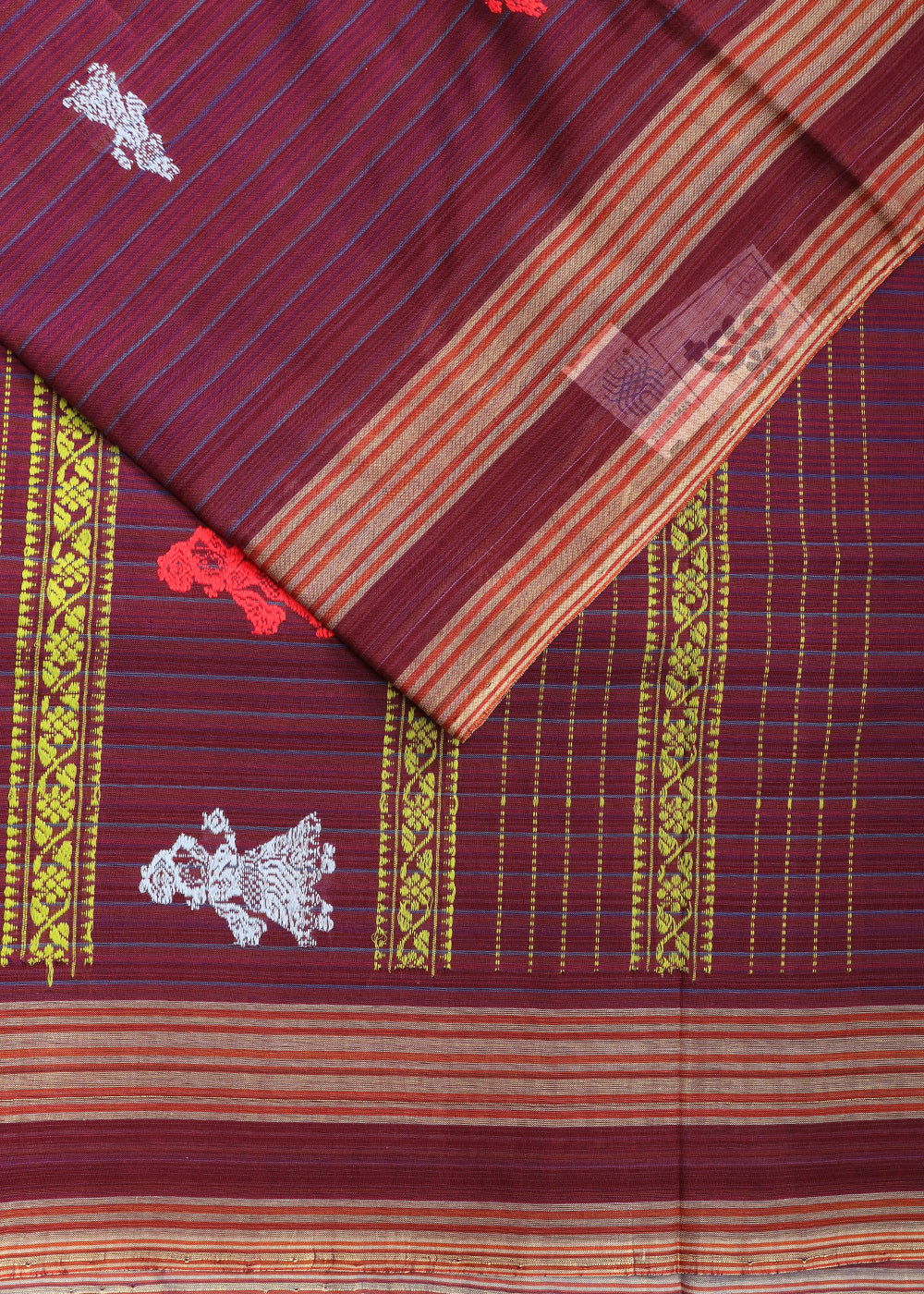 Carmine red color gollabhama cotton saree