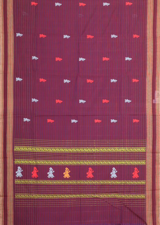 Carmine red color gollabhama cotton saree