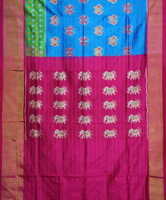 Sapphire blue color handloom rajkot silk saree