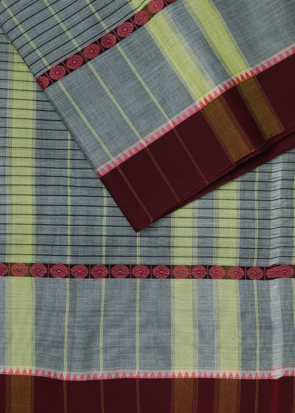 Pewter gray color narayanpet 9 yards cotton saree