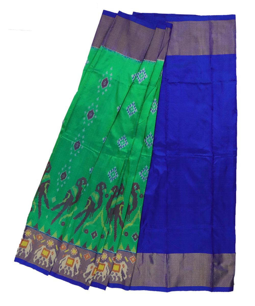 Green and navy blue silk ikath pavada