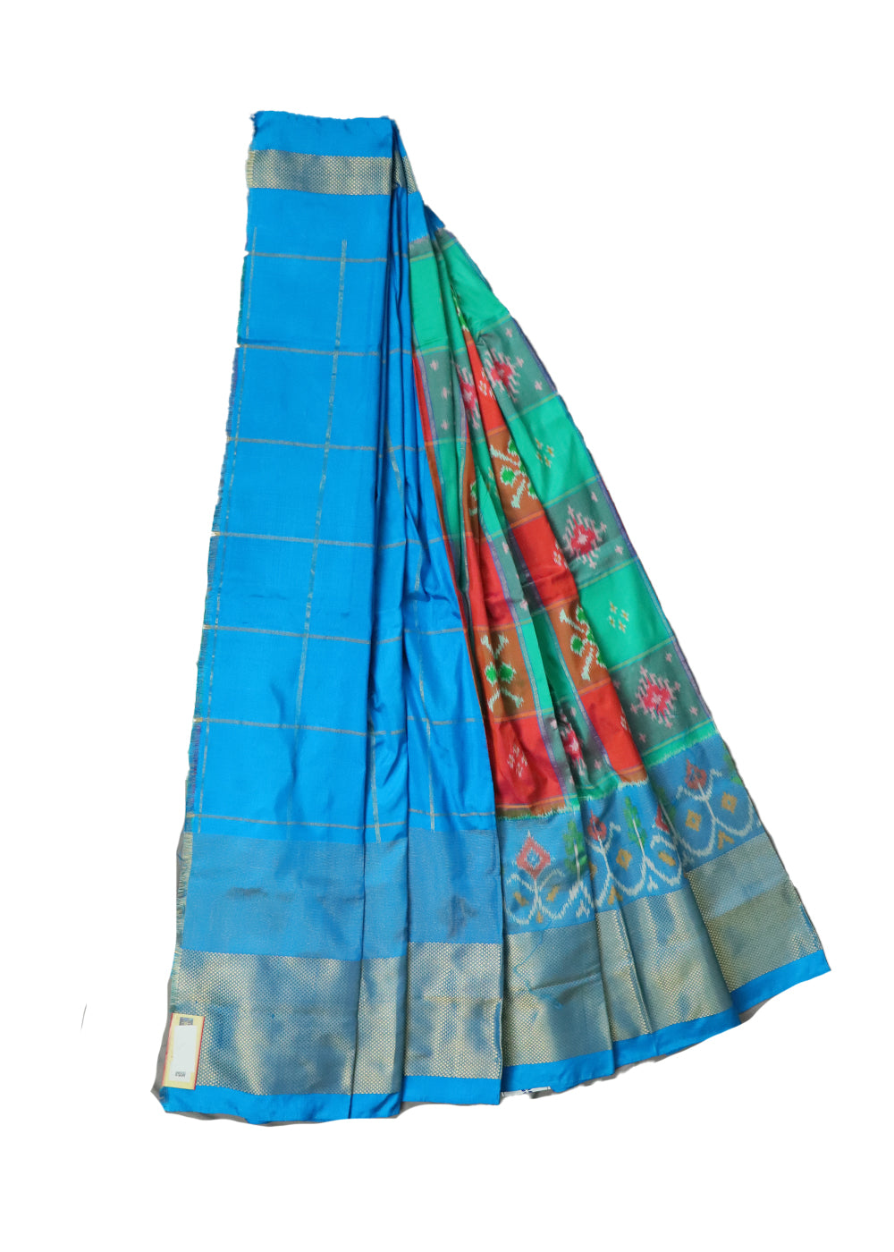 Multi-color and blue handllom silk ikath pavada