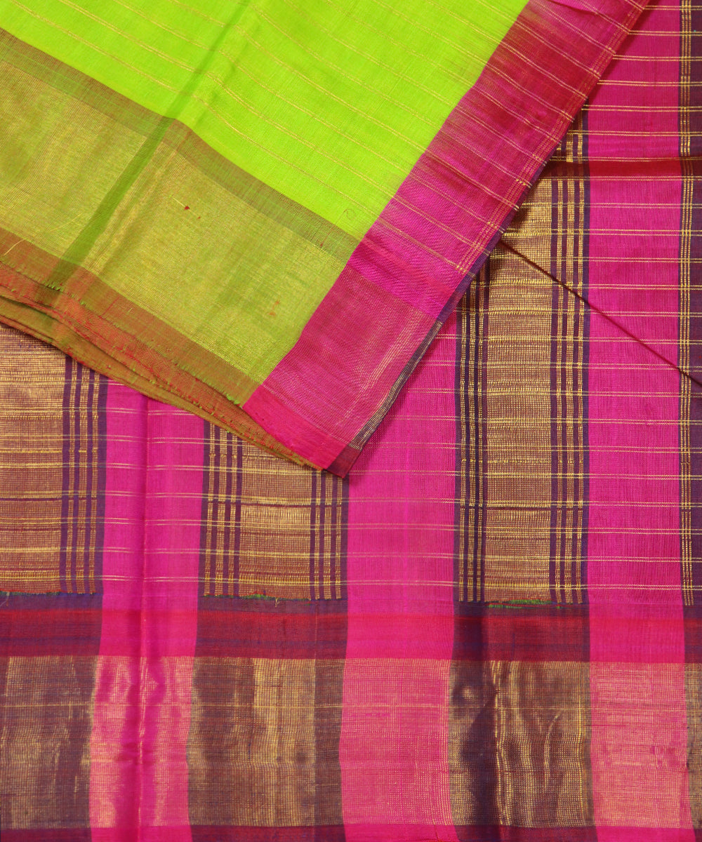 Lime green Handloom Gadwal SICO saree