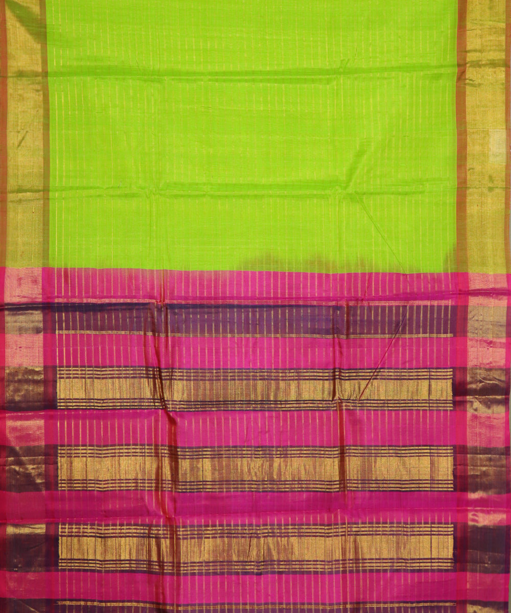 Lime green Handloom Gadwal SICO saree