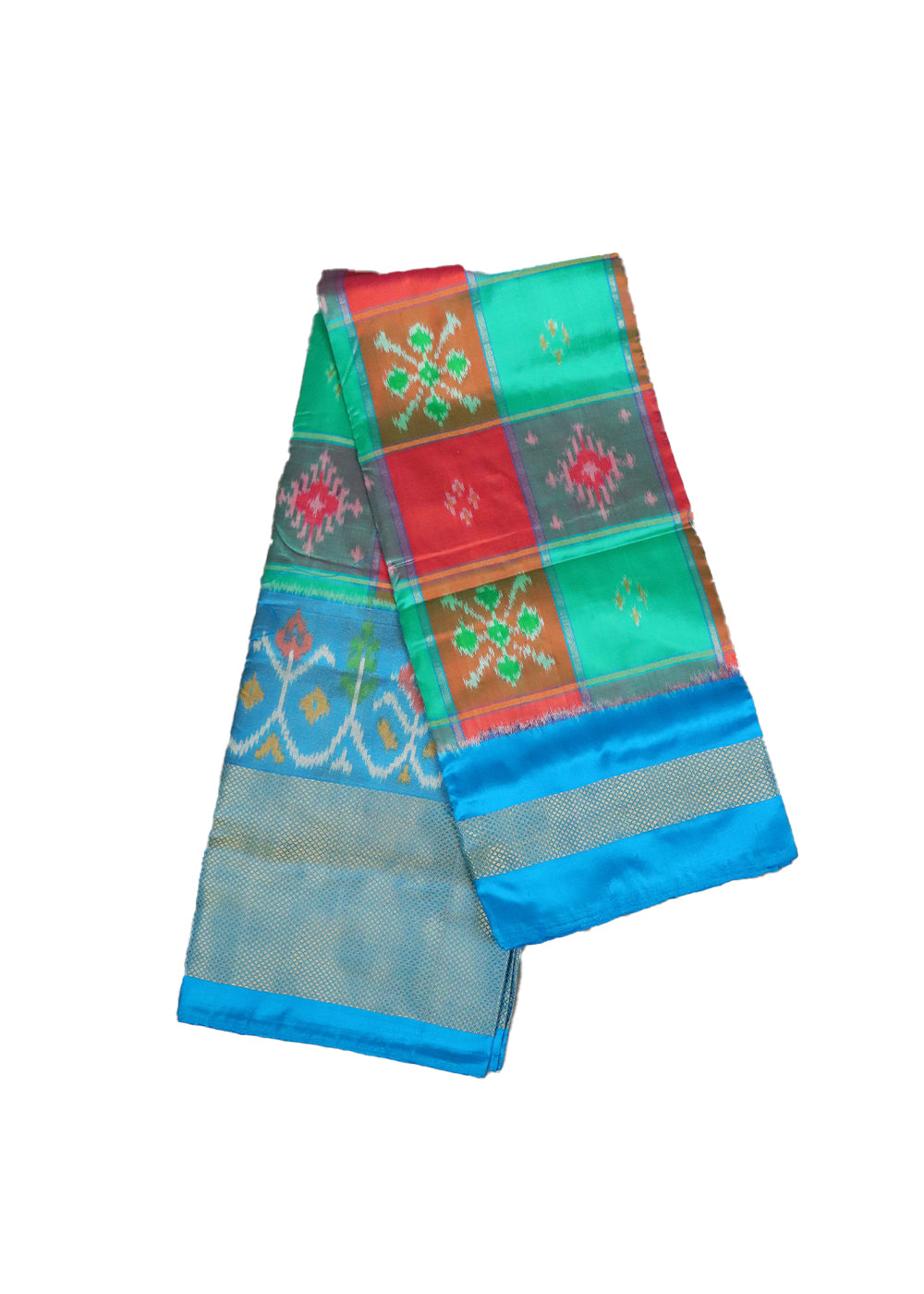 Multi-color and blue handllom silk ikath pavada