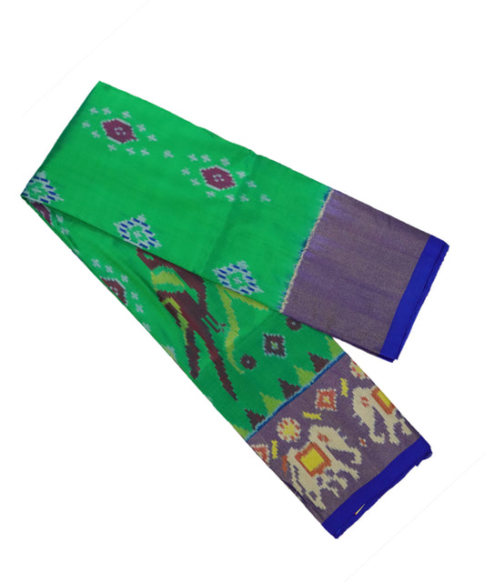 Green and navy blue silk ikath pavada