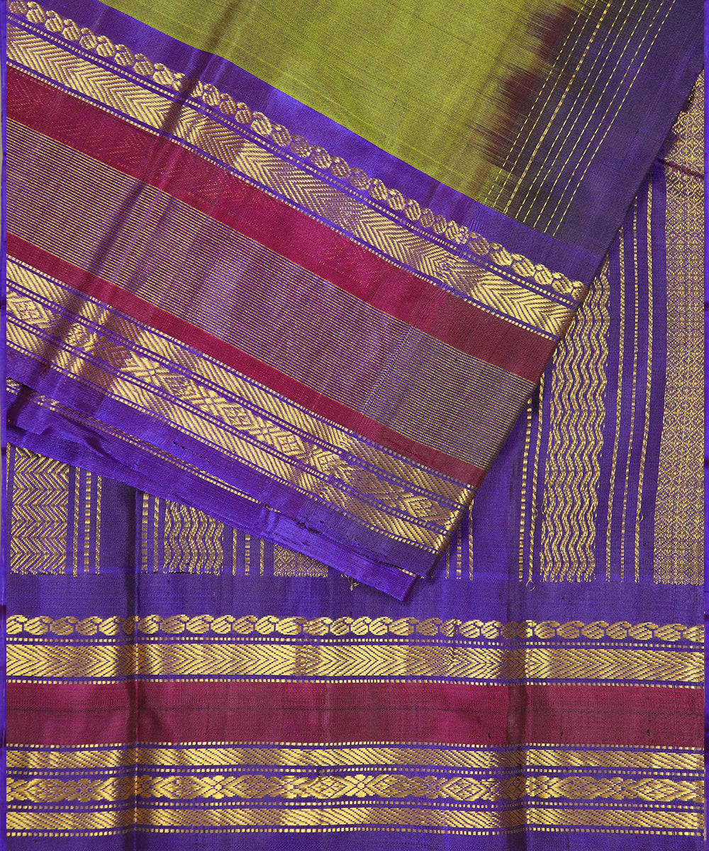 Olive green Handloom Gadwal SICO saree