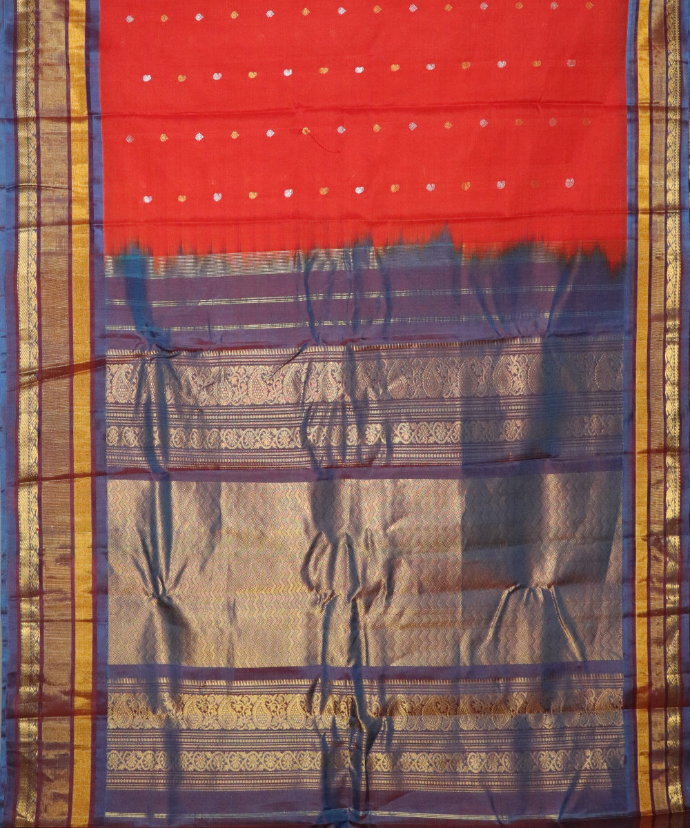 Candy apple red Handloom Gadwal SICO saree