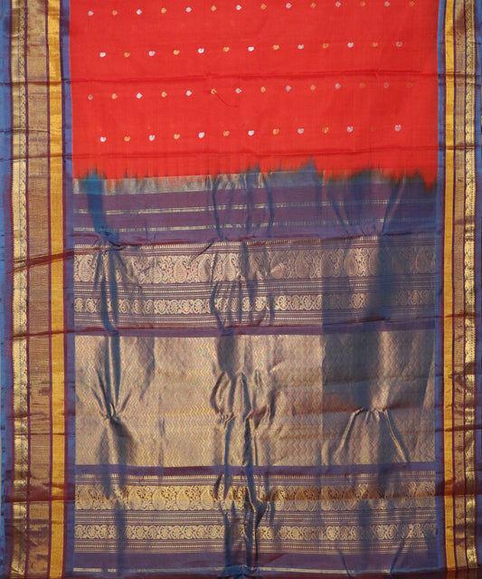 Candy apple red Handloom Gadwal SICO saree