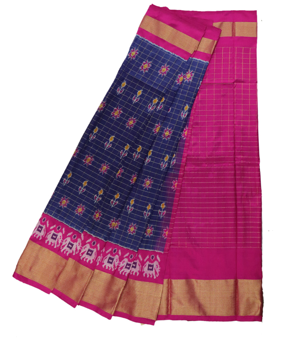 Space blue and pink silk ikath pavada