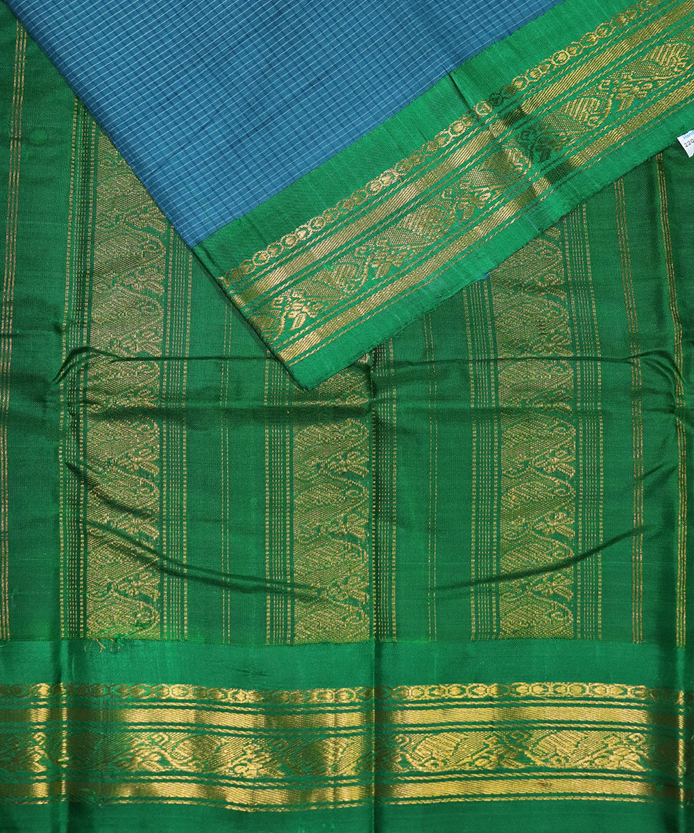 Prussian blue color Gadwal cotton saree