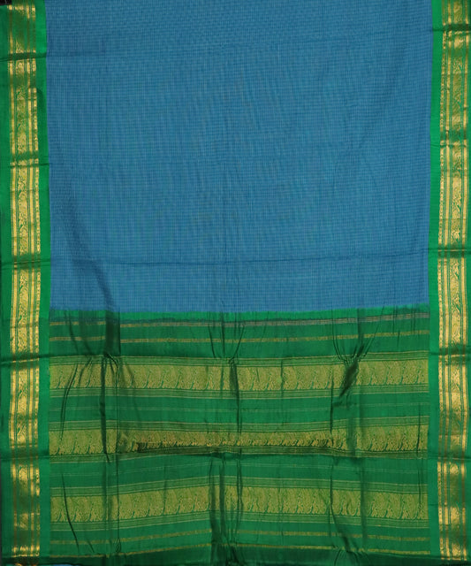 Prussian blue color Gadwal cotton saree