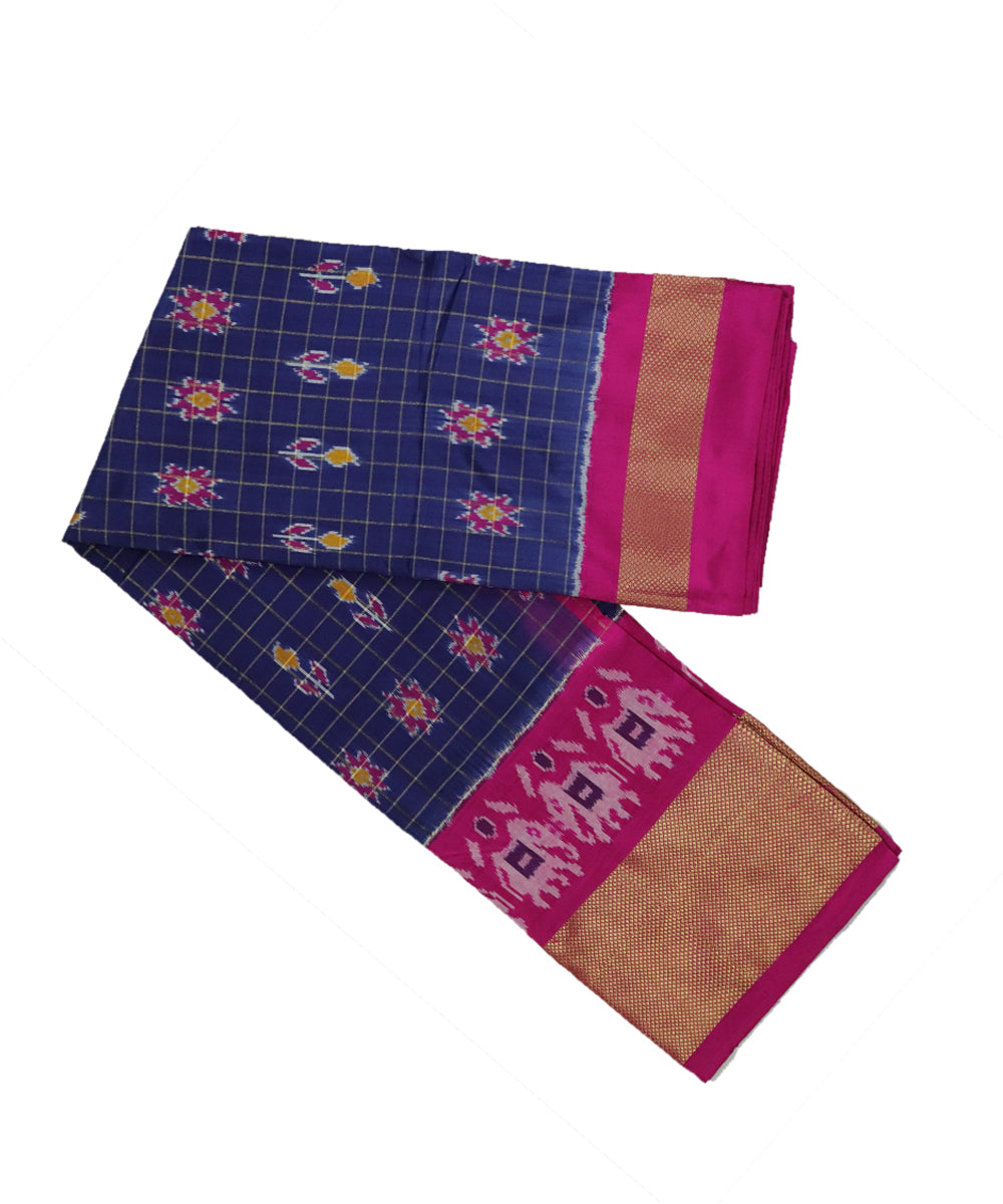 Space blue and pink silk ikath pavada