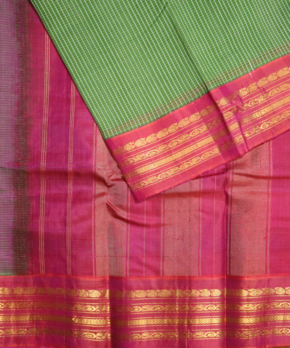 Fern green color Gadwal cotton saree