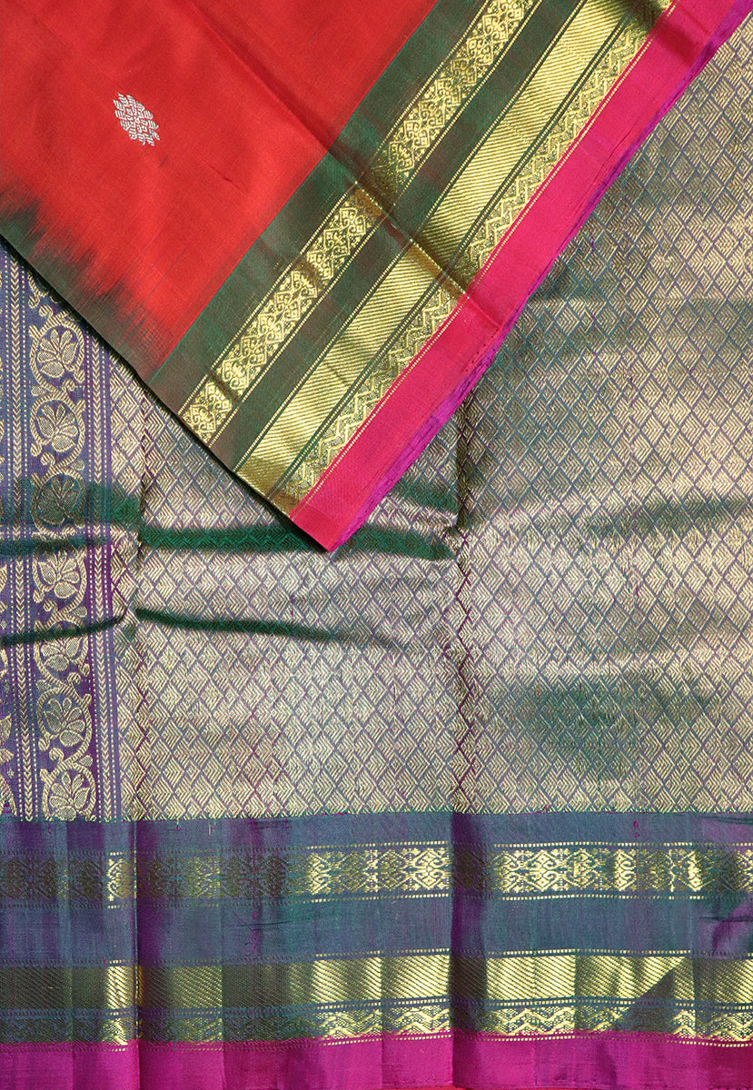 Chilli red Handloom Gadwal SICO saree